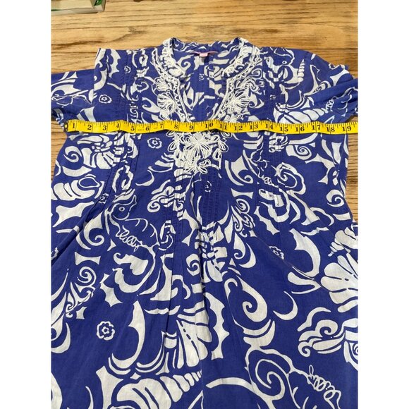 Lilly Pulitzer Sarasota Beaded Tunic Womens S Blue Shell Print - Picture 8 of 9